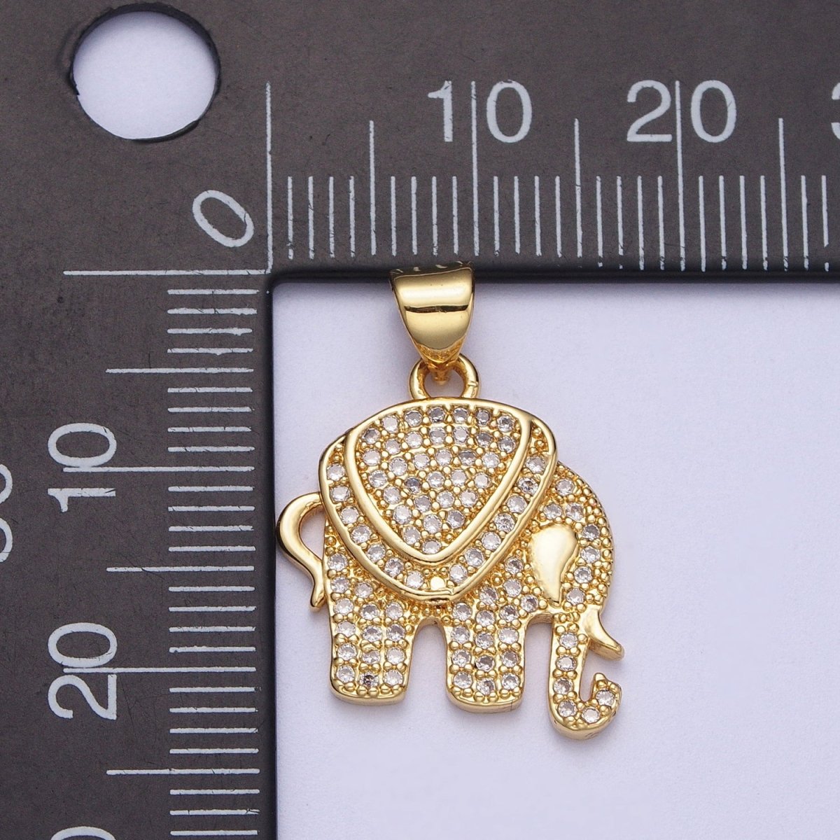 Clear Micro Paved CZ Gold Wildlife Elephant Pendant For Safari Nature Jewelry Making H-752