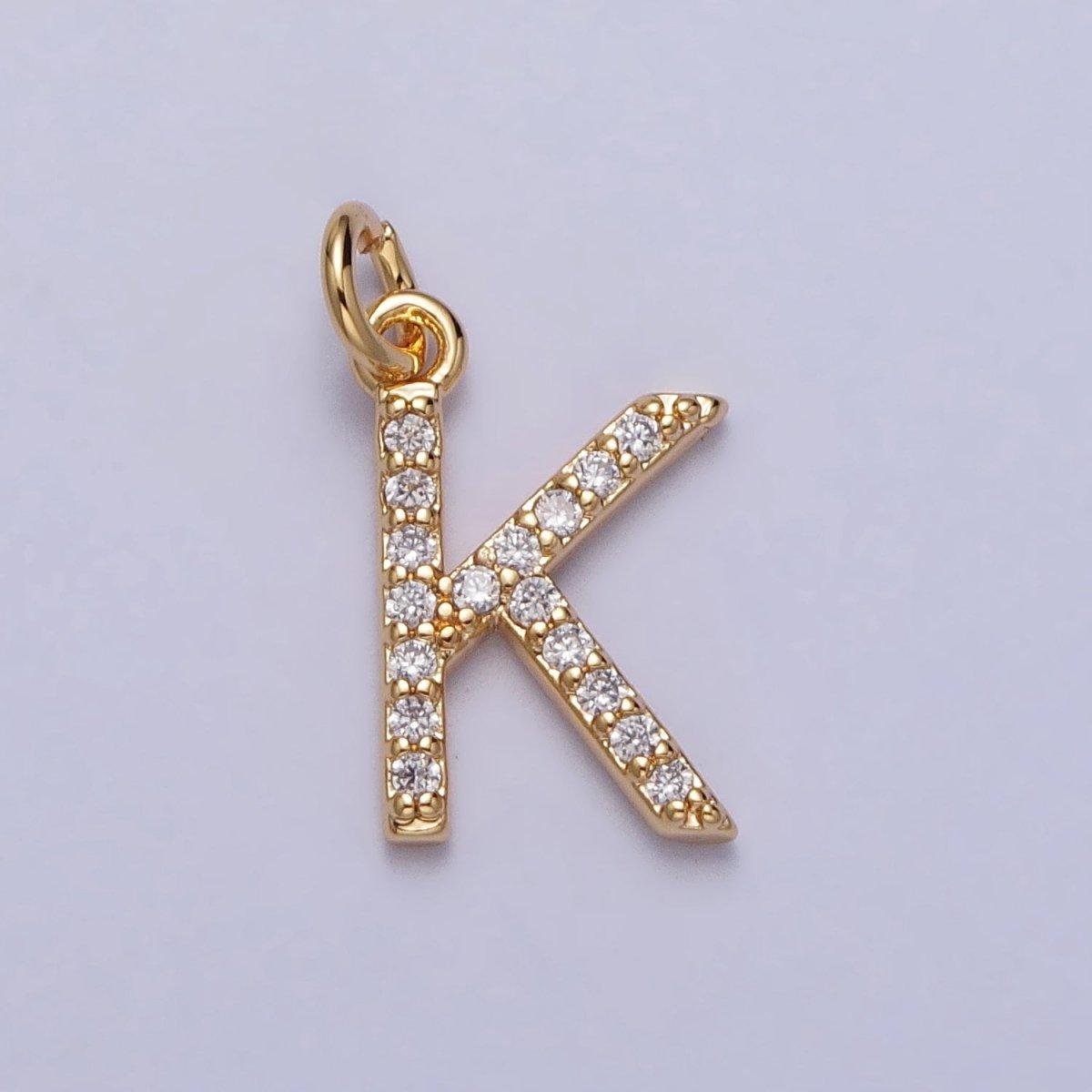 Clear Micro Paved CZ Initial Alphabet Letter Gold Personalized Charm  | A-520-A-532