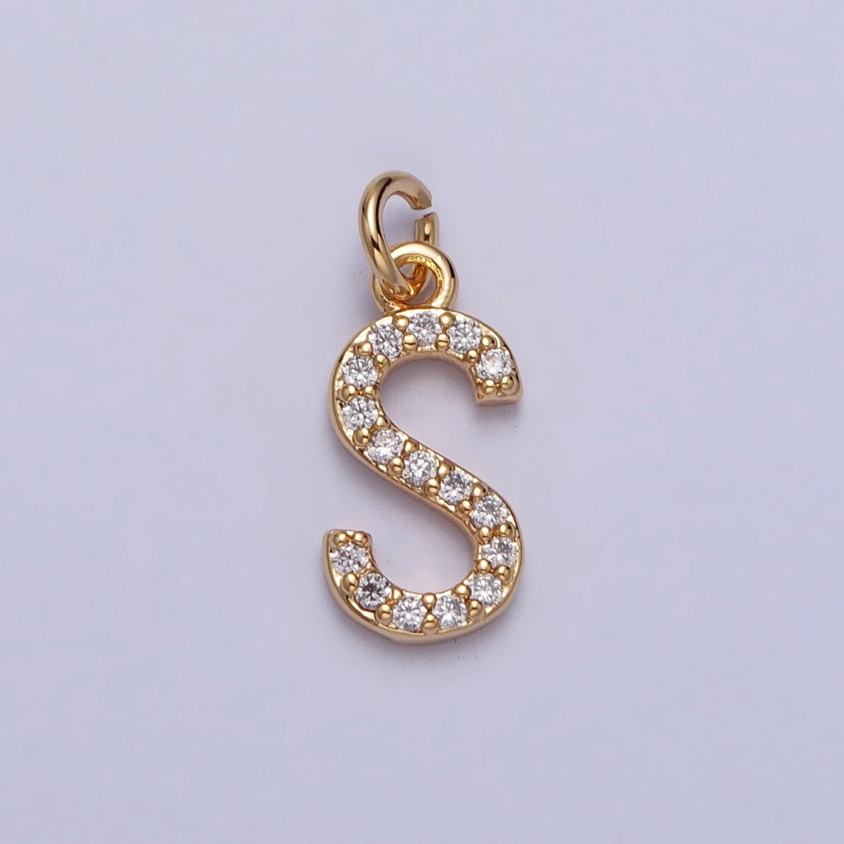 Clear Micro Paved CZ Initial Alphabet Letter Gold Personalized Charm  | A-520-A-532
