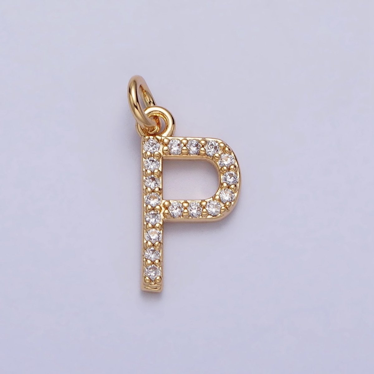 Clear Micro Paved CZ Initial Alphabet Letter Gold Personalized Charm  | A-520-A-532
