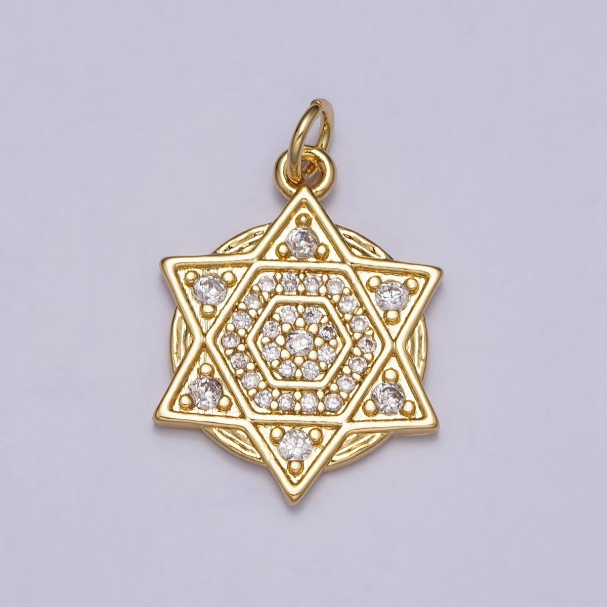 Clear Micro Paved CZ Jewish Star of David Gold Charm | AC204