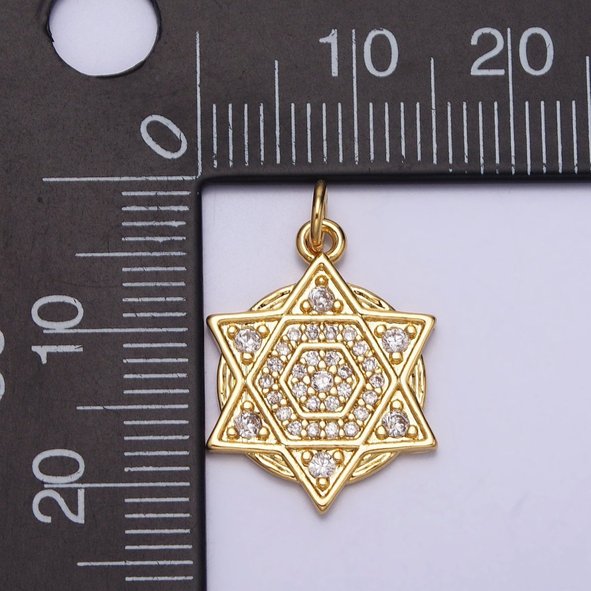 Clear Micro Paved CZ Jewish Star of David Gold Charm | AC204