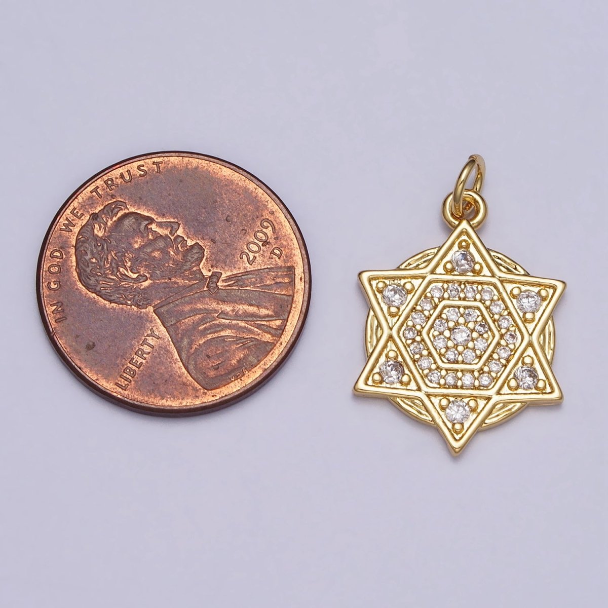 Clear Micro Paved CZ Jewish Star of David Gold Charm | AC204
