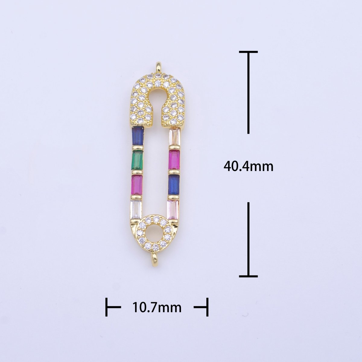 Clear Micro Paved CZ Multicolor Baguette Link Safety Pin Connector in Gold & Silver | Y-655 Y-656
