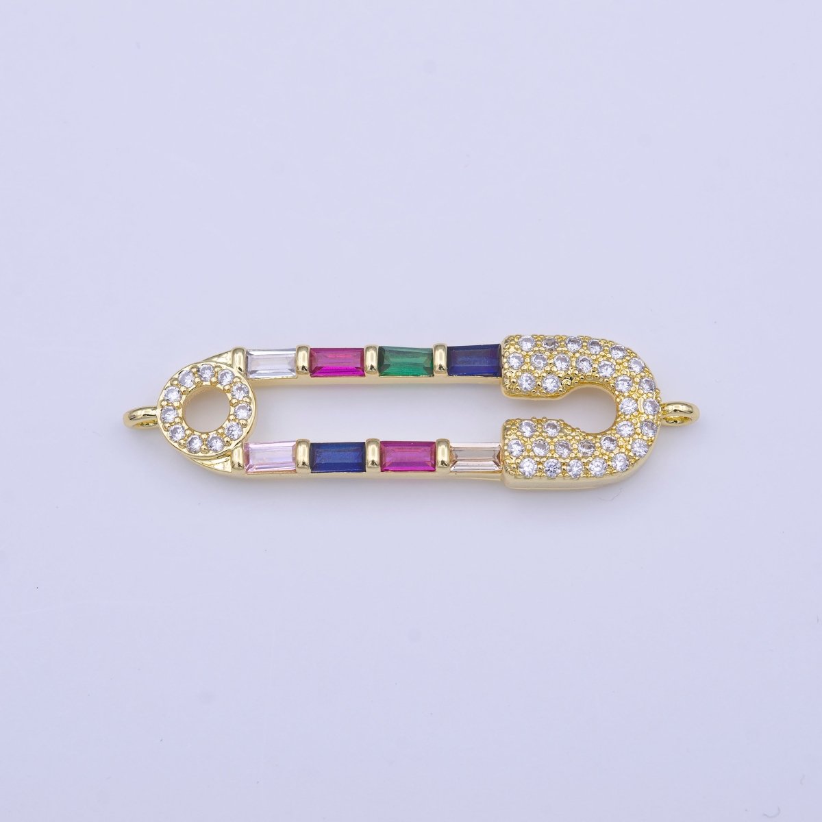 Clear Micro Paved CZ Multicolor Baguette Link Safety Pin Connector in Gold & Silver | Y-655 Y-656