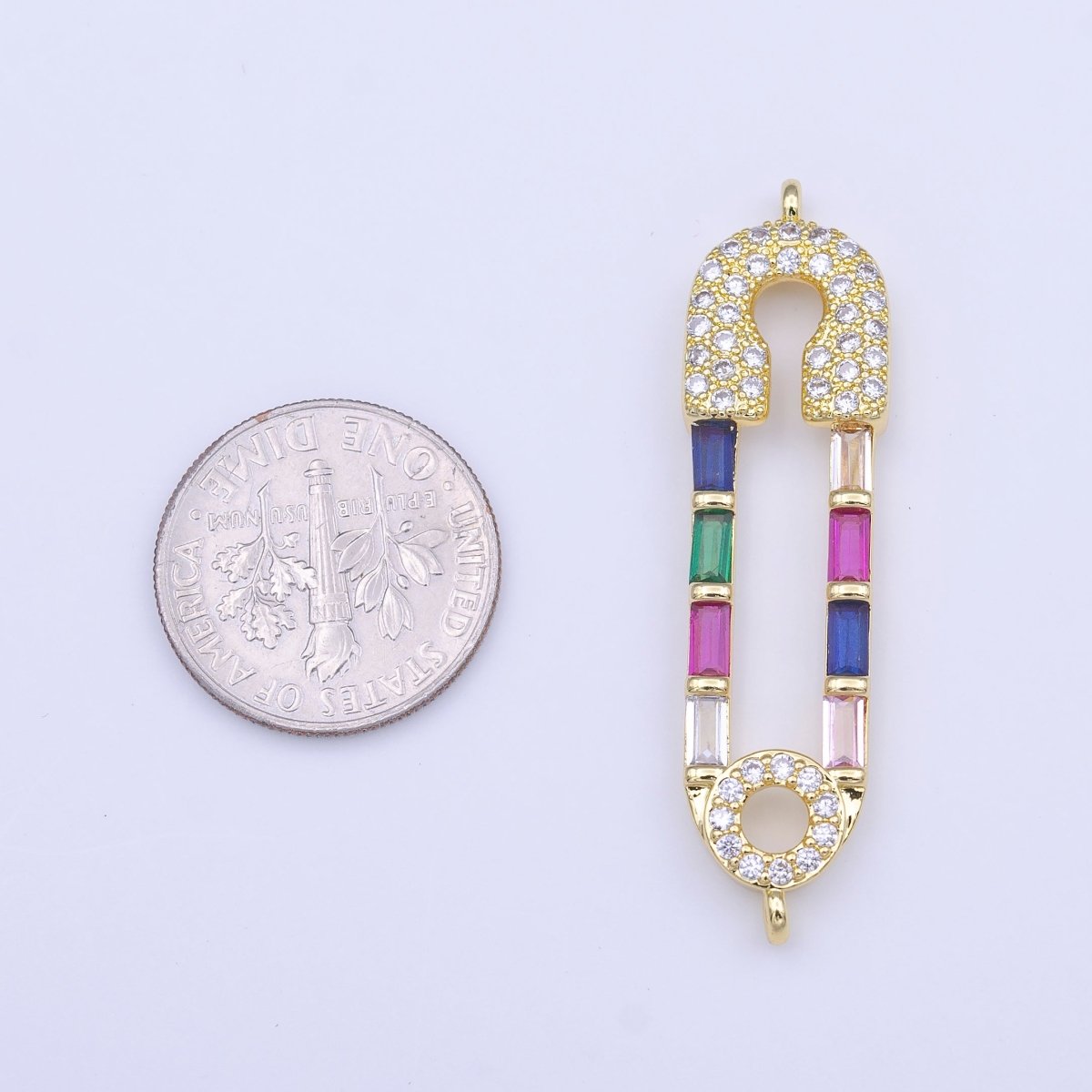 Clear Micro Paved CZ Multicolor Baguette Link Safety Pin Connector in Gold & Silver | Y-655 Y-656