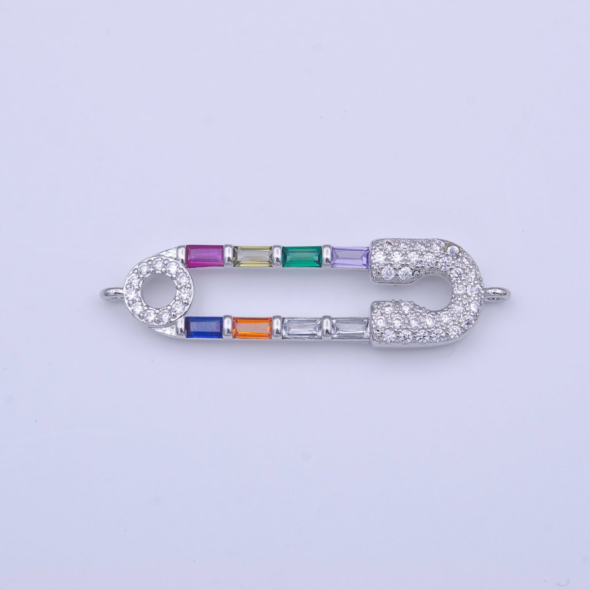 Clear Micro Paved CZ Multicolor Baguette Link Safety Pin Connector in Gold & Silver | Y-655 Y-656