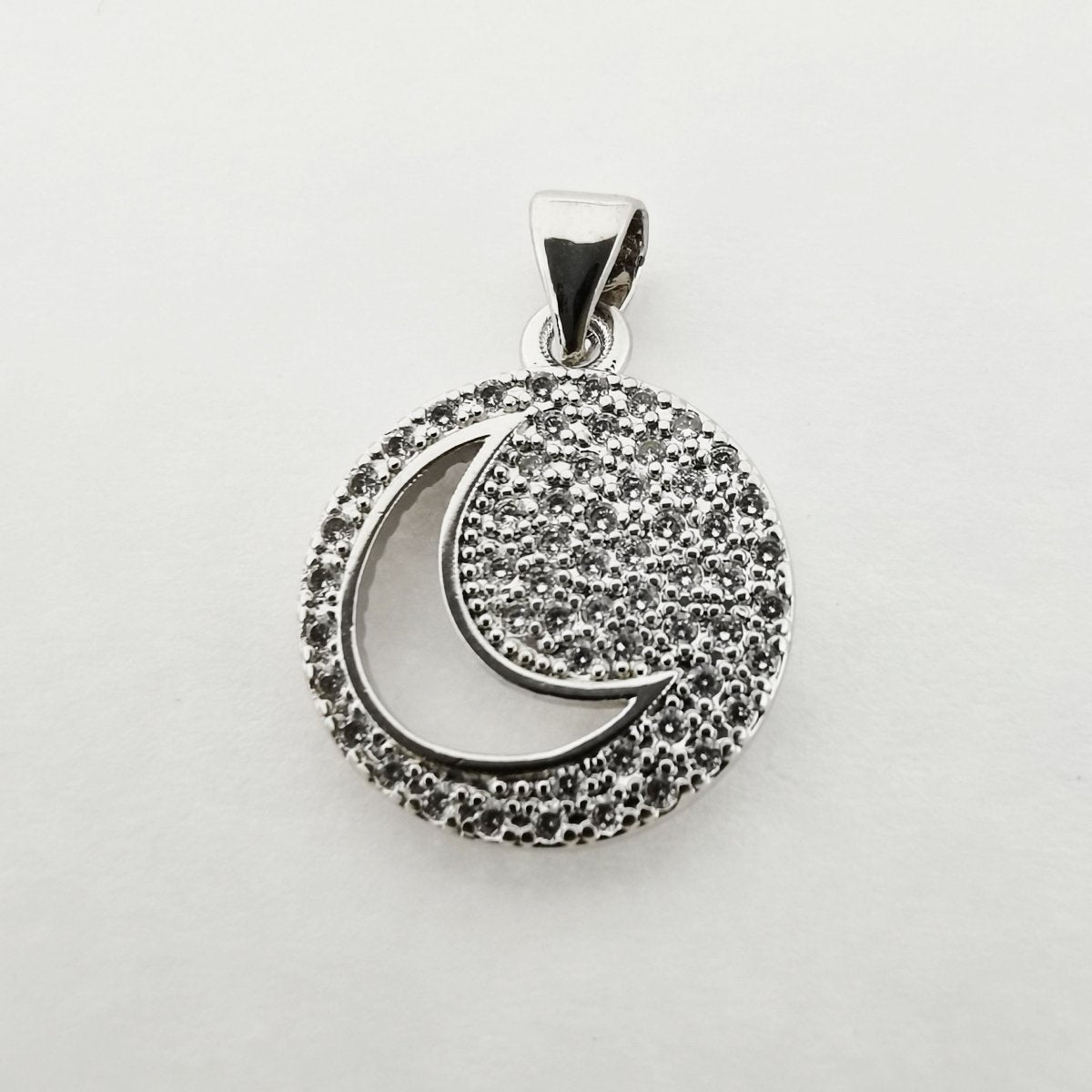Clearance! Gold / Silver Circle Celestial Moon and Star Pave Cubic Zirconia Crystal Pendant for DIY Necklace H-312