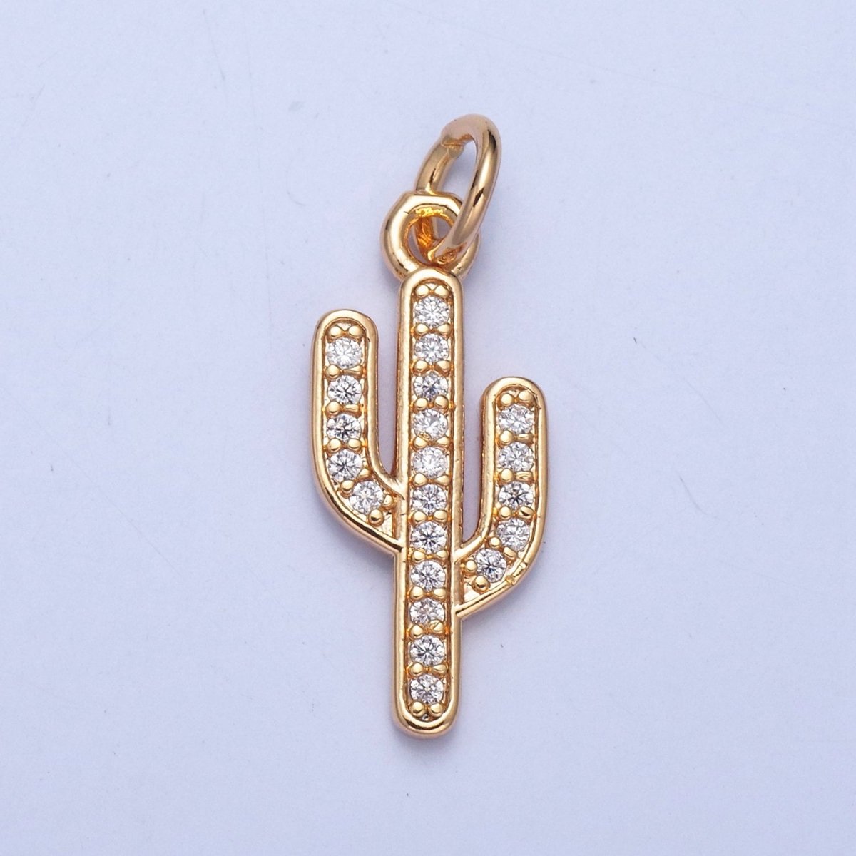 16K Gold Filled Clear, Green Micro Paved CZ Cactus Desert Plant Charm | X036 X037