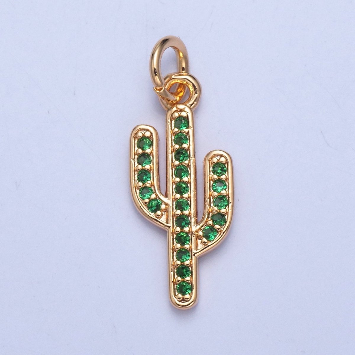 16K Gold Filled Clear, Green Micro Paved CZ Cactus Desert Plant Charm | X036 X037