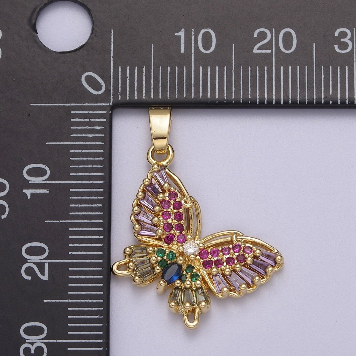 Colorful CZ Butterfly Pendant 24K Gold Filled Butterfly Pendant, Necklace Bracelet Supply J-513 J-517