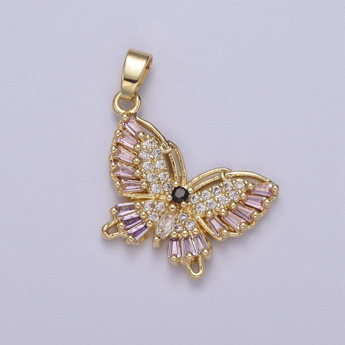 Colorful CZ Butterfly Pendant 24K Gold Filled Butterfly Pendant, Necklace Bracelet Supply J-513 J-517