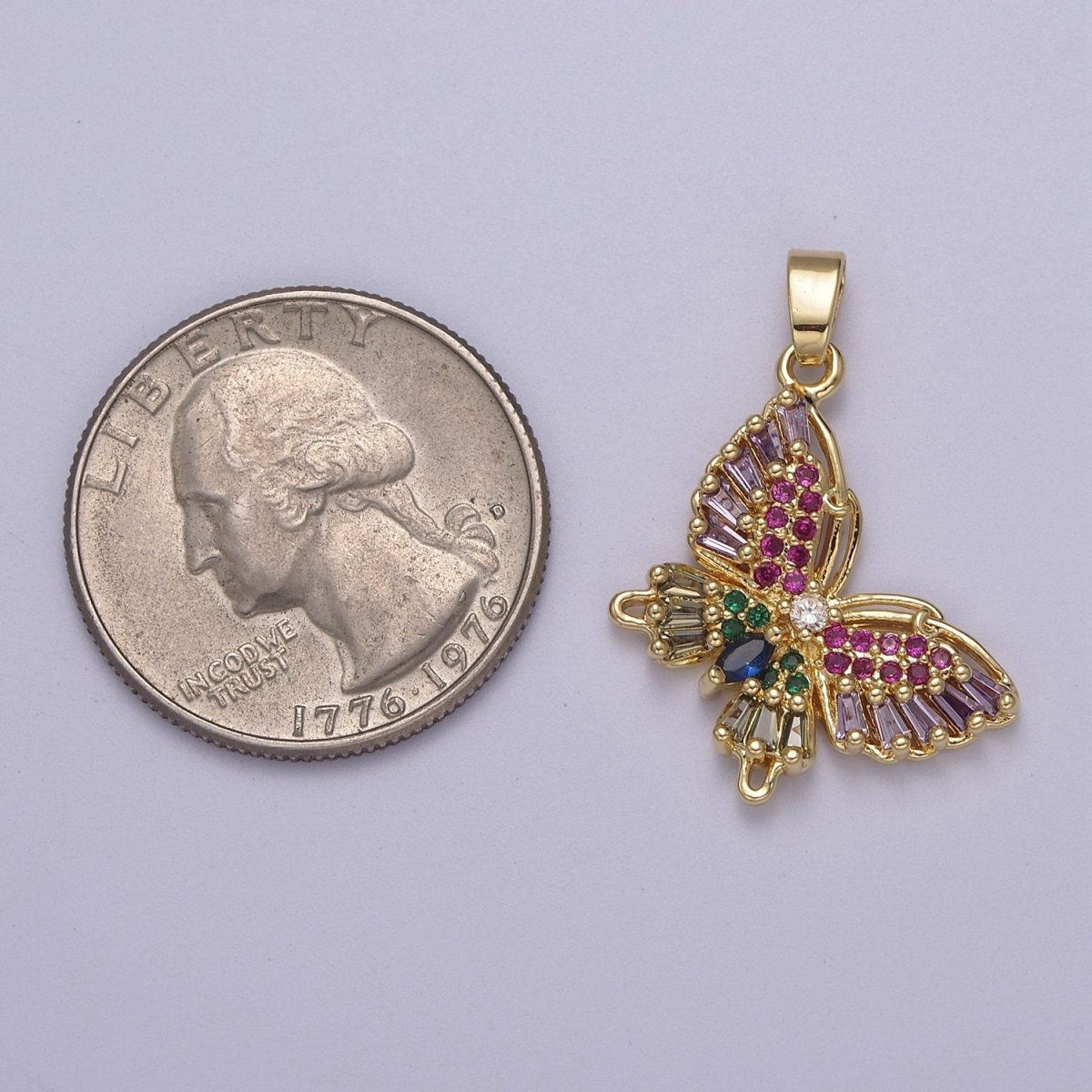Colorful CZ Butterfly Pendant 24K Gold Filled Butterfly Pendant, Necklace Bracelet Supply J-513 J-517