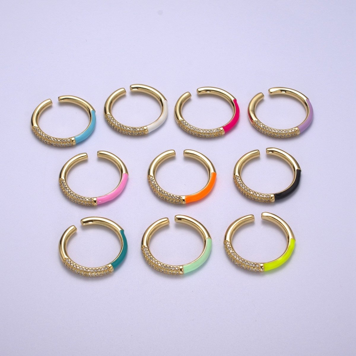 Colorful Enamel Adjustable Ring, 14K Gold Filled CZ Fusion Stacking Ring, Adjustable Ring, Fashion Enamel Jewelry S-170 ~ S-179