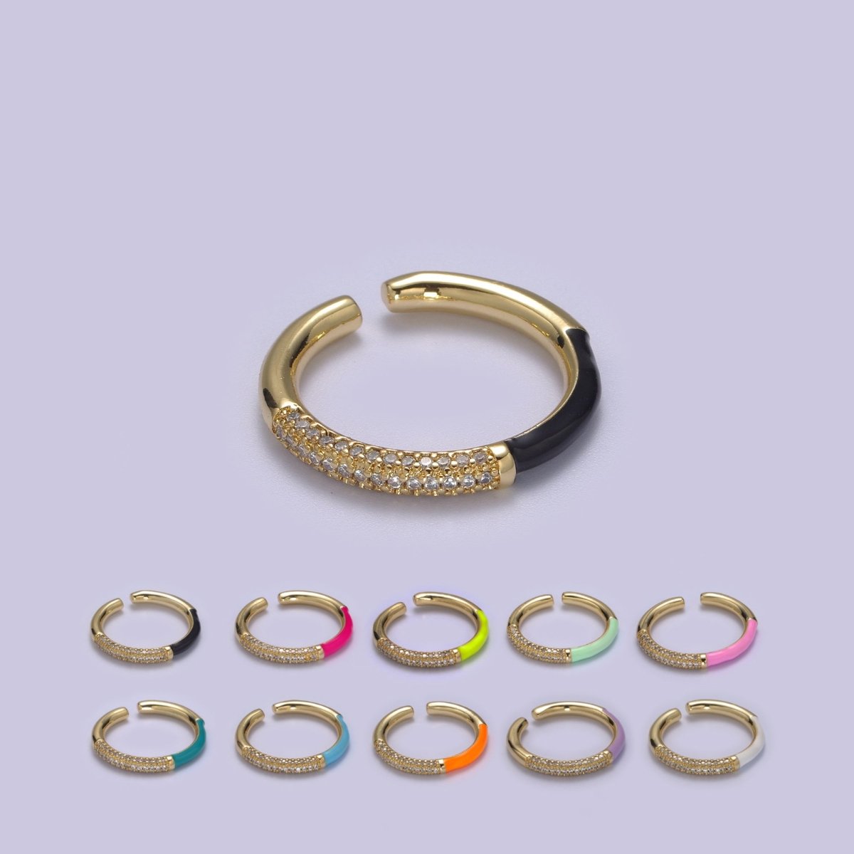 Colorful Enamel Adjustable Ring, 14K Gold Filled CZ Fusion Stacking Ring, Adjustable Ring, Fashion Enamel Jewelry S-170 ~ S-179