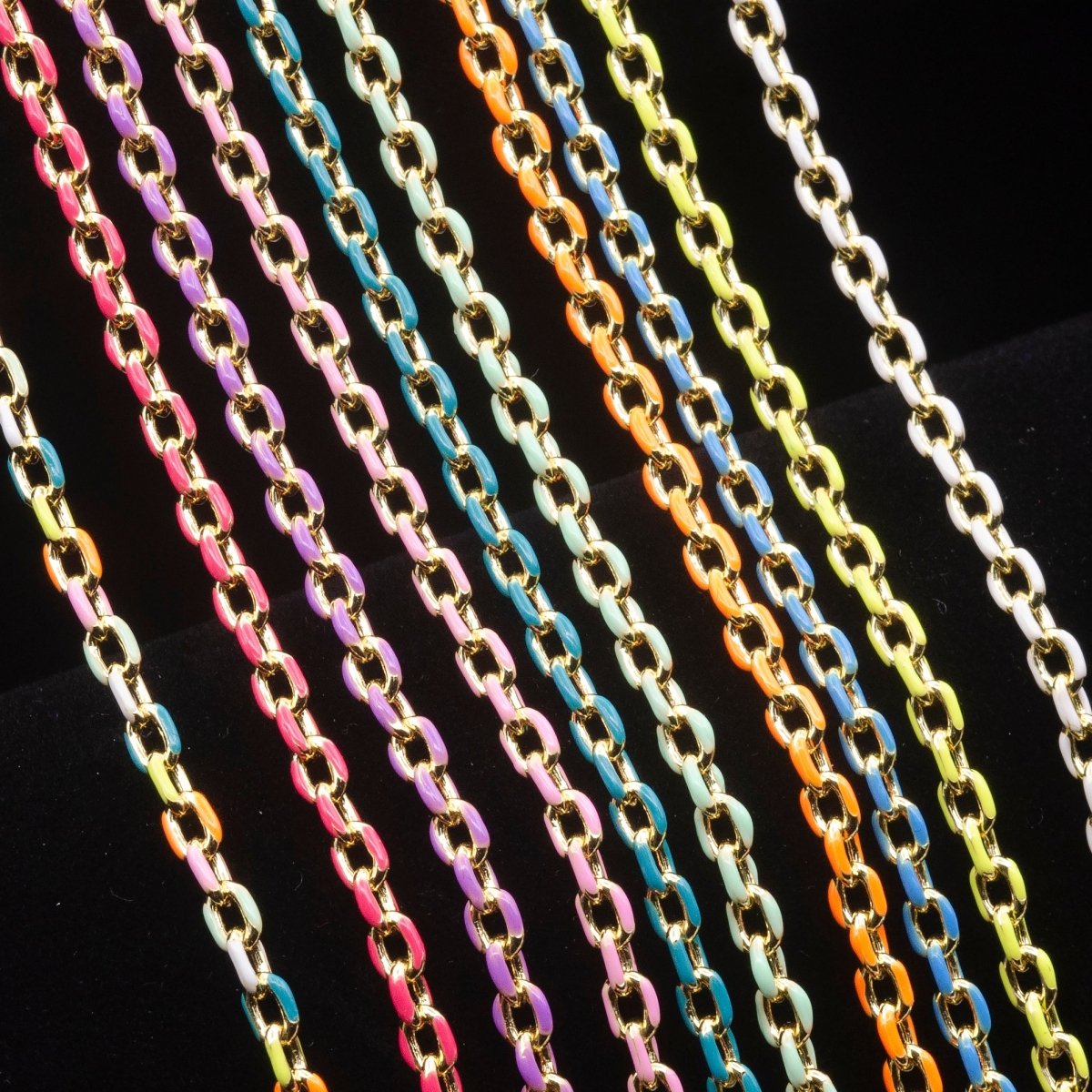Colorful Enamel Chain 4.5x3.3mm Cable Link Chain, 14K Gold Filled Dainty Chain, Wholesale bulk Chain by Yard | ROLL-1018 To ROLL-1025