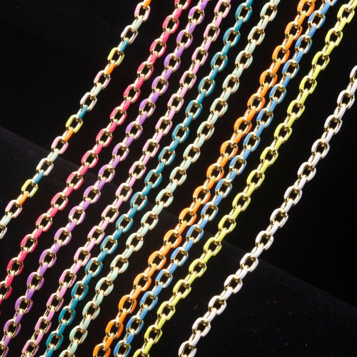 Colorful Enamel Chain 4.5x3.3mm Cable Link Chain, 14K Gold Filled Dainty Chain, Wholesale bulk Chain by Yard | ROLL-1018 To ROLL-1025