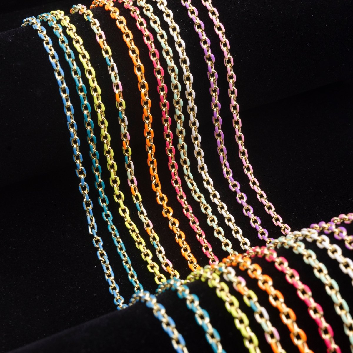 Colorful Enamel Chain 4.5x3.3mm Cable Link Chain, 14K Gold Filled Dainty Chain, Wholesale bulk Chain by Yard | ROLL-1018 To ROLL-1025