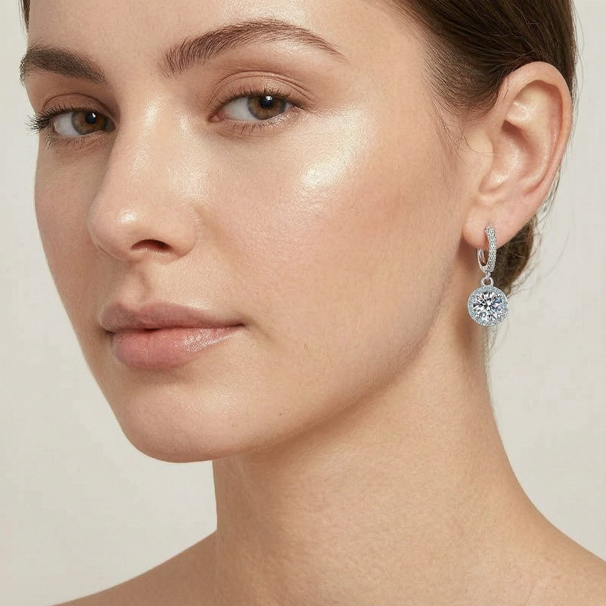 S925 Colorful Moissanite/CZ Round Halo Drop Earrings, 1ct D-Grade VVS Certificate, Hypoallergenic Sterling Silver Gift