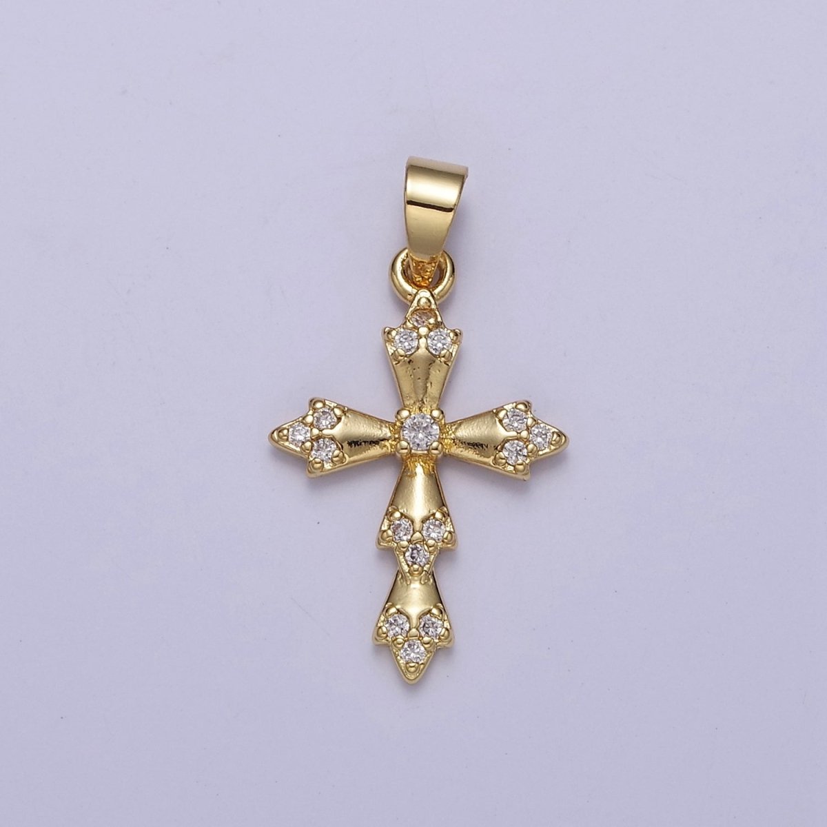 Cross Charm Pendant, Gold Filled Cross with Cubic Zirconia Stone for Religious Minimalist Layering Pendant J-440