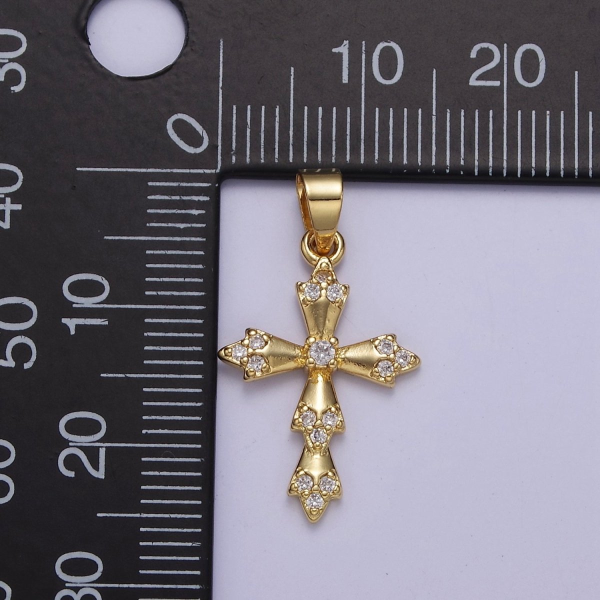 Cross Charm Pendant, Gold Filled Cross with Cubic Zirconia Stone for Religious Minimalist Layering Pendant J-440