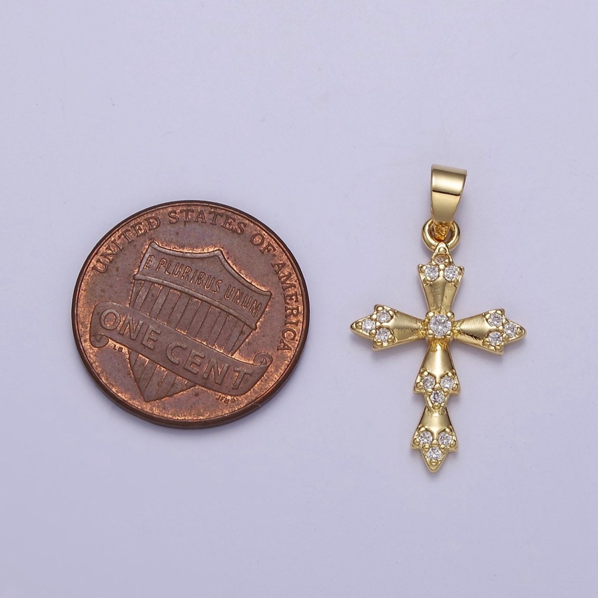Cross Charm Pendant, Gold Filled Cross with Cubic Zirconia Stone for Religious Minimalist Layering Pendant J-440