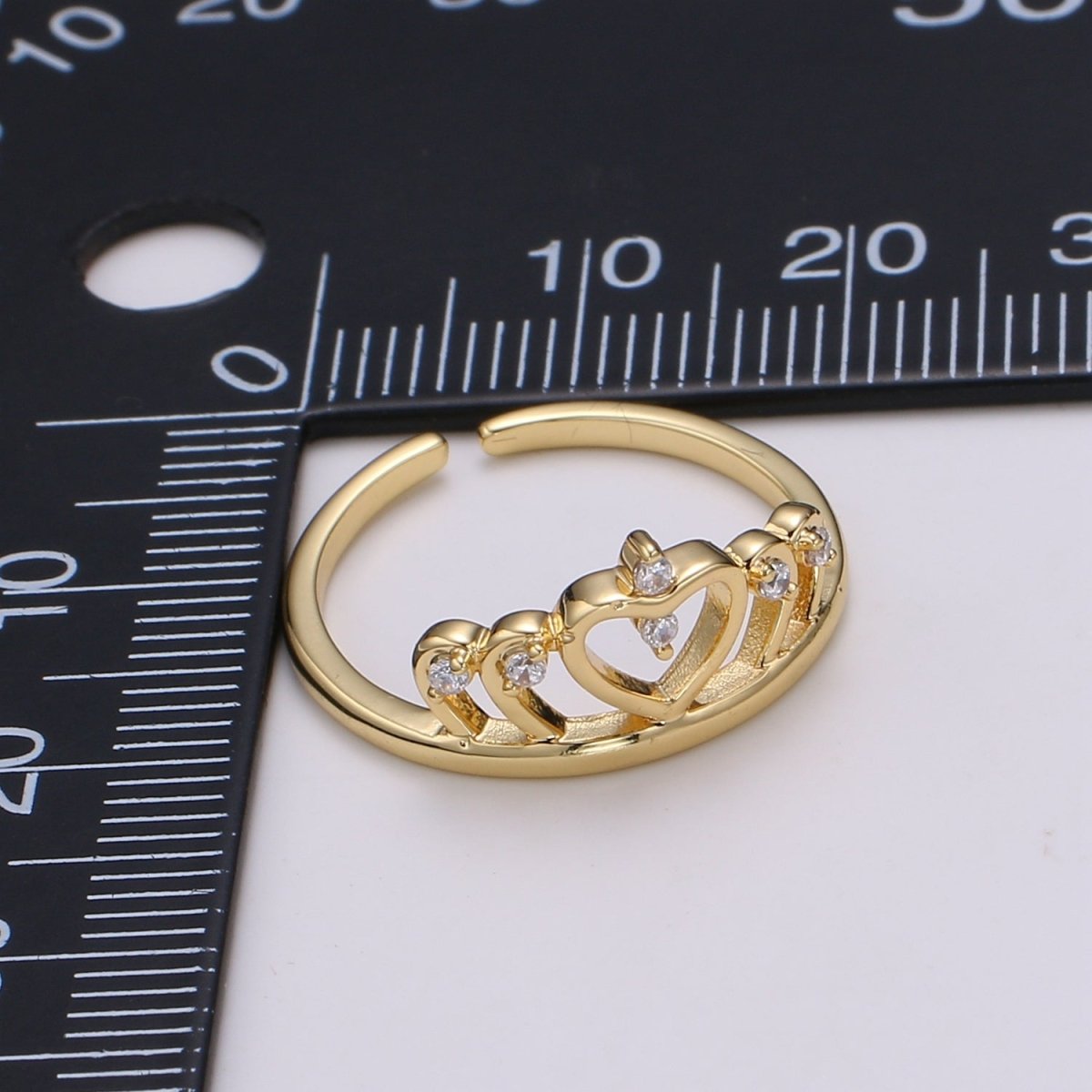 Crown Cubic Mini Pendant, Heart Cubic Pave 24K Gold Charm, Solitaire CZ Pendant Double Ring, Dainty ring Charm R439