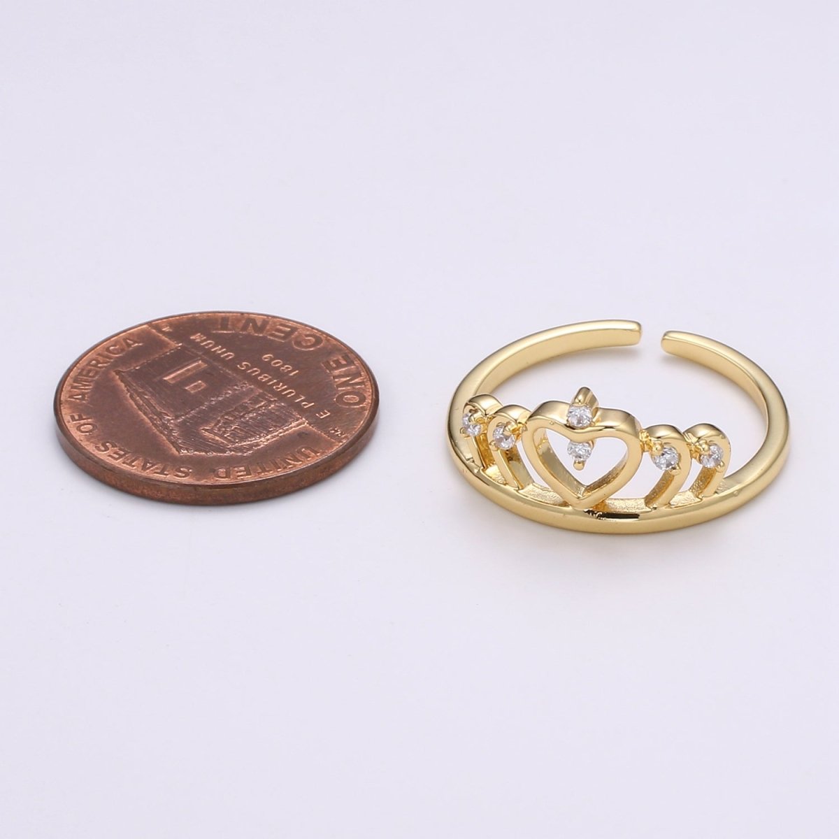 Crown Cubic Mini Pendant, Heart Cubic Pave 24K Gold Charm, Solitaire CZ Pendant Double Ring, Dainty ring Charm R439