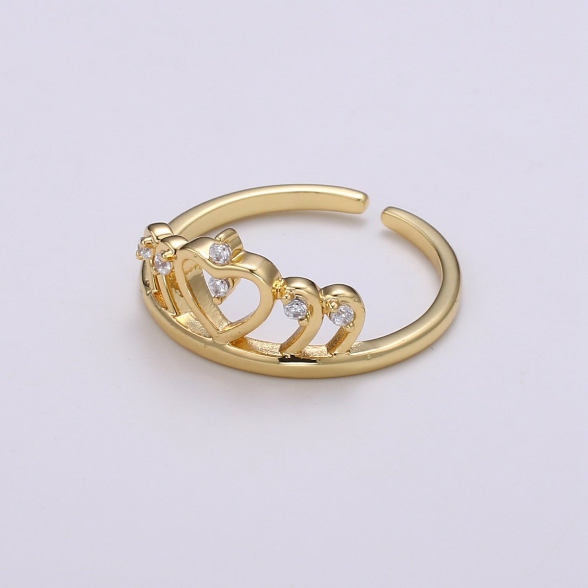 Crown Cubic Mini Pendant, Heart Cubic Pave 24K Gold Charm, Solitaire CZ Pendant Double Ring, Dainty ring Charm R439