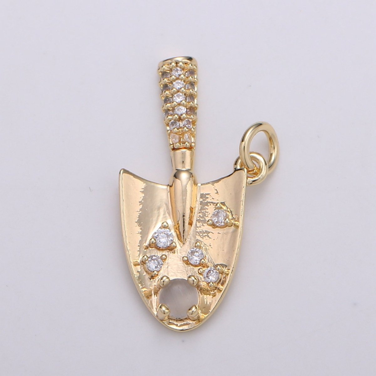 Cubic Gold Shovel Charms 18k Gold Filled Garden Trowel Spring Gardening Theme Housewarming Gift Wine Charm Jewelry Supplies Bulk E-570