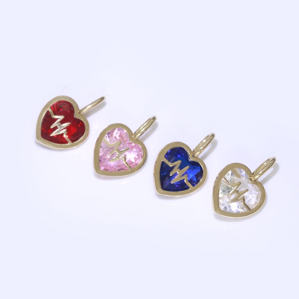 Cubic Heartbeat Charm Gold Heart beat Pendant Rate, Pulse, Nurse, Doctor Gift idea for Bracelet Necklace Earring Component J-905,J-907