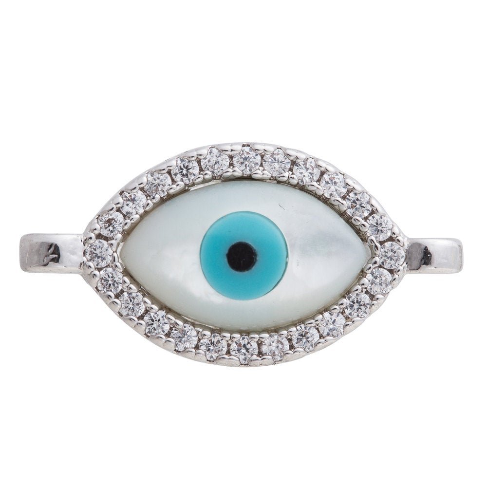 Cubic Zirconia Elongated Evil Eye Protection Cooper Charm Connector, Crystal CZ Pave Czech Bracelet Design Plated Material F-258