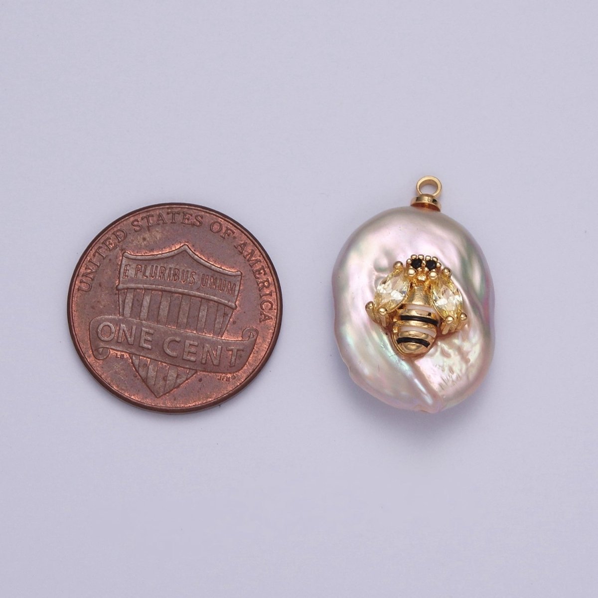 Cubic Zirconia Honeybee Queen Bumble Bee Freshwater Pearl Charm | X-155