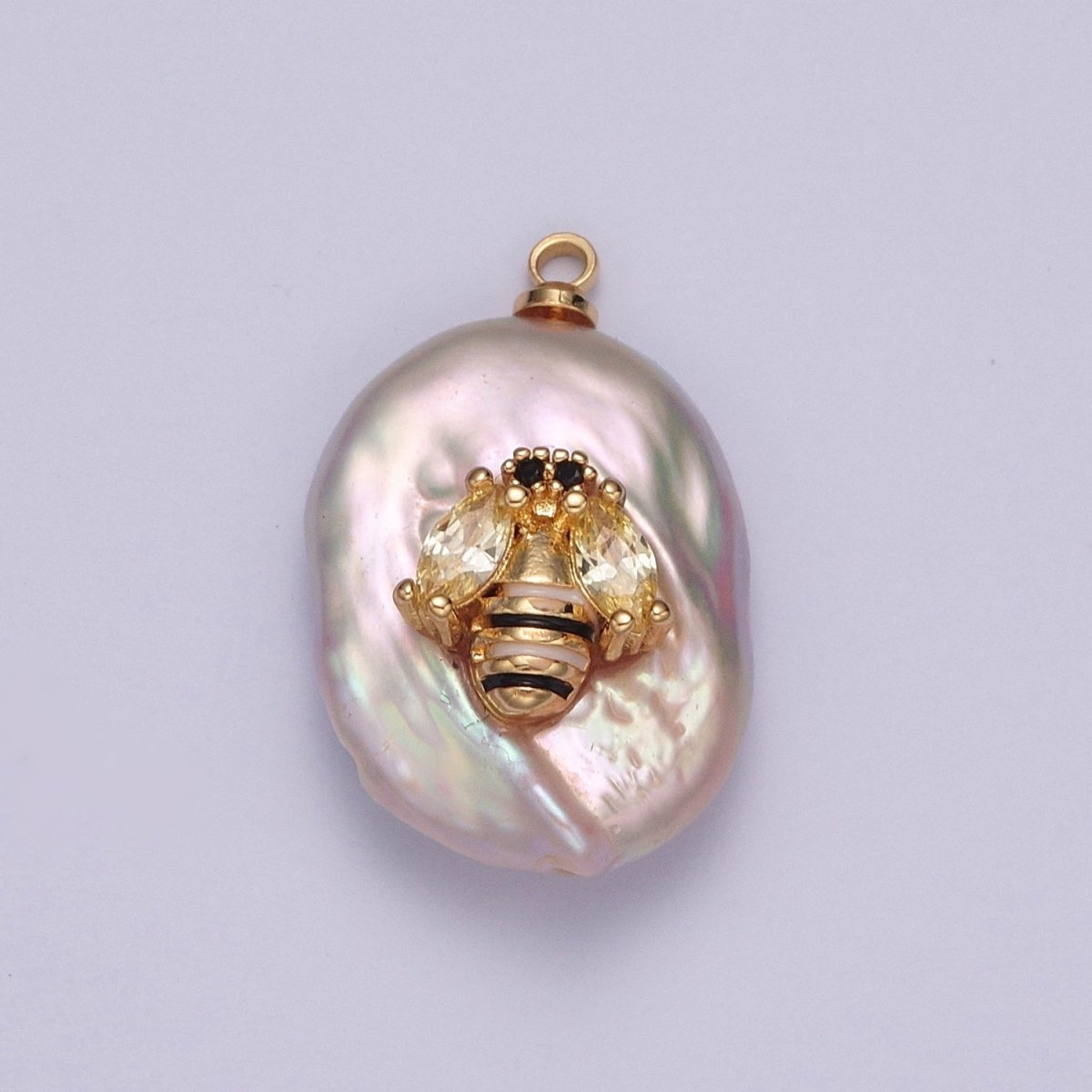 Cubic Zirconia Honeybee Queen Bumble Bee Freshwater Pearl Charm | X-155