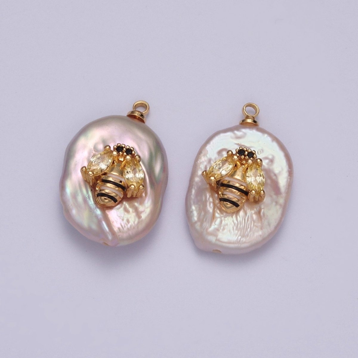 Cubic Zirconia Honeybee Queen Bumble Bee Freshwater Pearl Charm | X-155