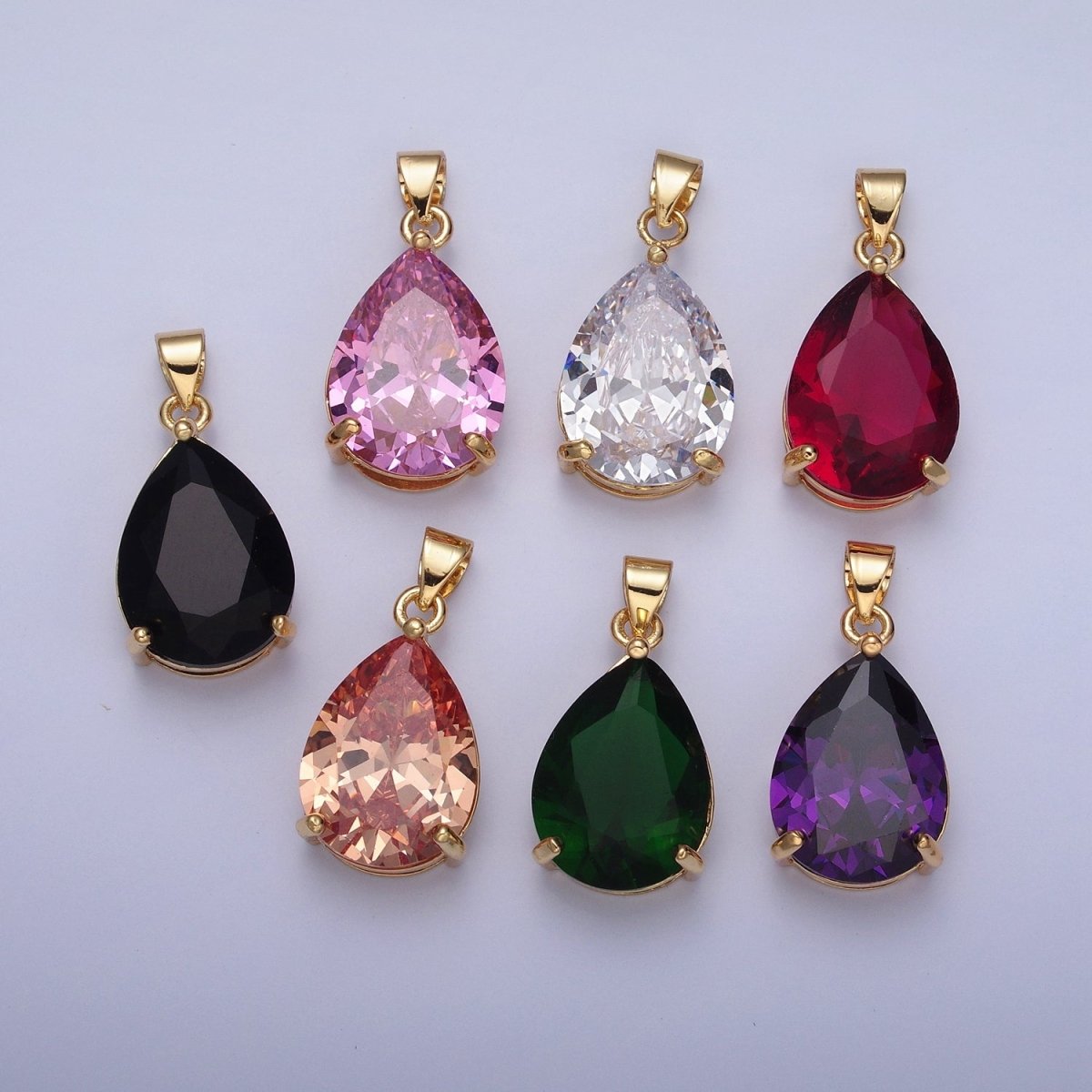 Cubic Zirconia Teardrop Pendant, Large Multicolor CZ For Necklace Making H-316 H-320 H-346 H-369 H-371 H-373
