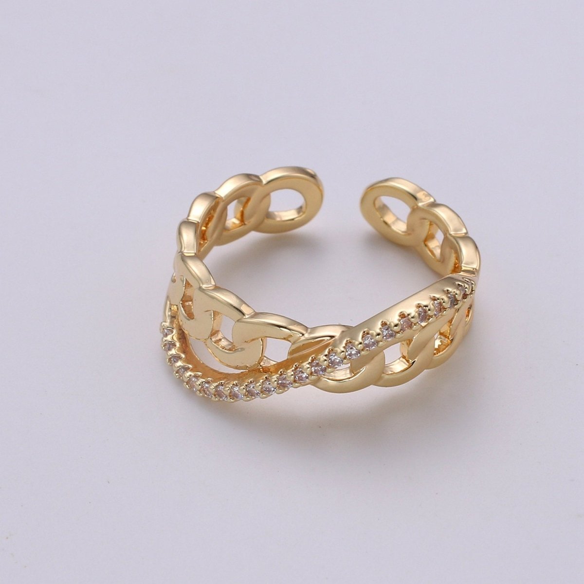Cz Chain Ring - Curb Chain Ring - Gold Ring - Stackable Rings - Minimalist Ring - Twist Chain Ring - Statement Ring - Layering Ring  R-152