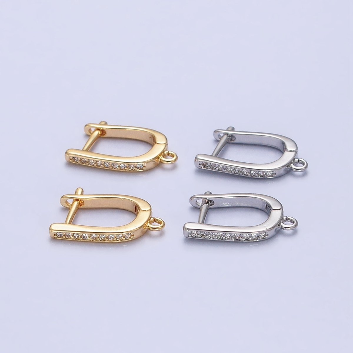 CZ Gold Huggie Earring one touch w/ open link Gold / Silver Earring Lever back earring making Supply Z-160 Z-159