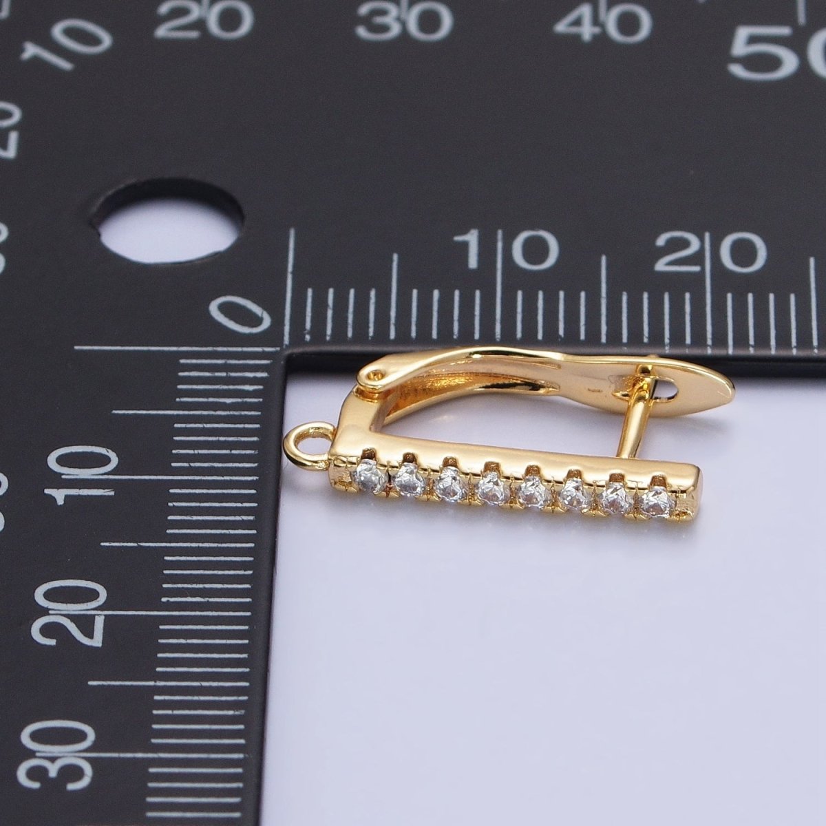 CZ Gold Huggie Earring one touch w/ open link Gold / Silver Earring Lever back earring making Supply Z-163 Z-164