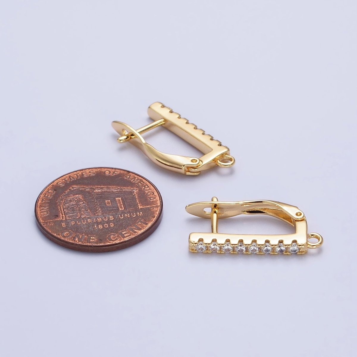 CZ Gold Huggie Earring one touch w/ open link Gold / Silver Earring Lever back earring making Supply Z-163 Z-164