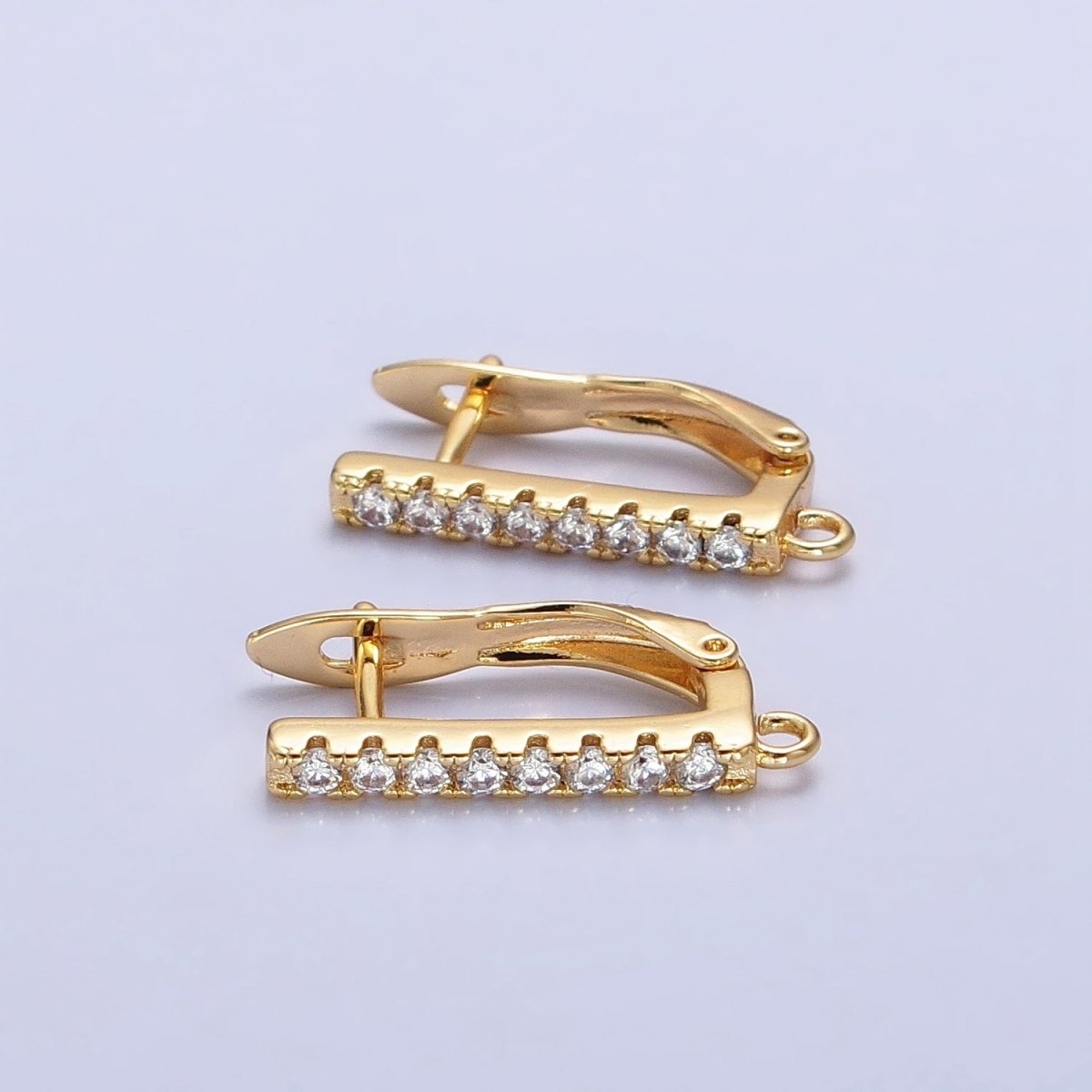 CZ Gold Huggie Earring one touch w/ open link Gold / Silver Earring Lever back earring making Supply Z-163 Z-164