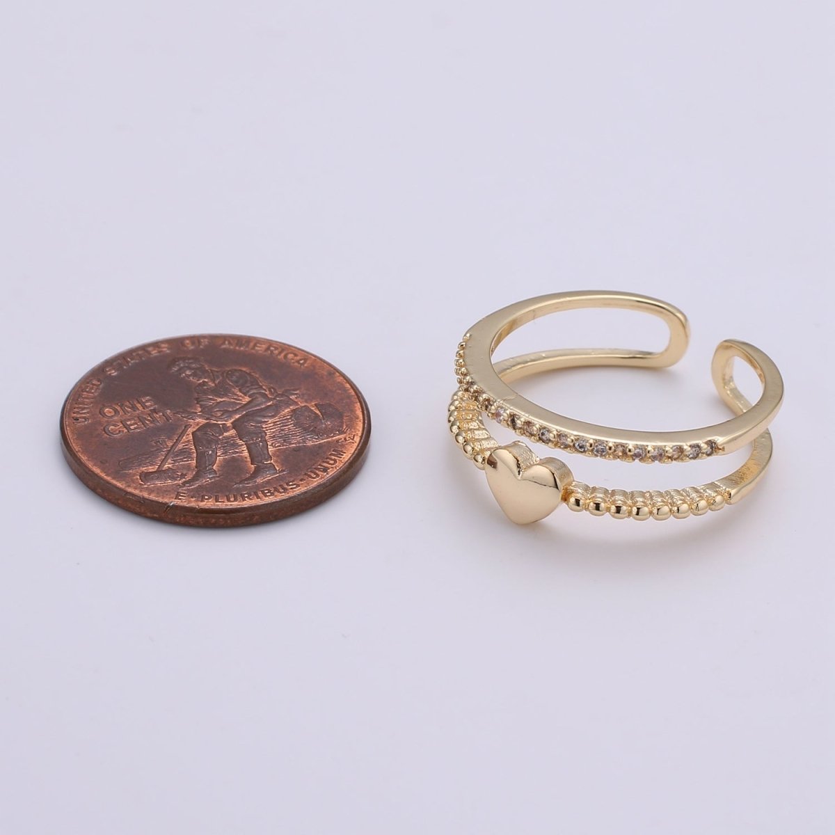 Cz Heart Ring Adjustable Ring, Double Band Ring, Wholesale Ring, Gold Jewelry gift for Valentine Ring-279