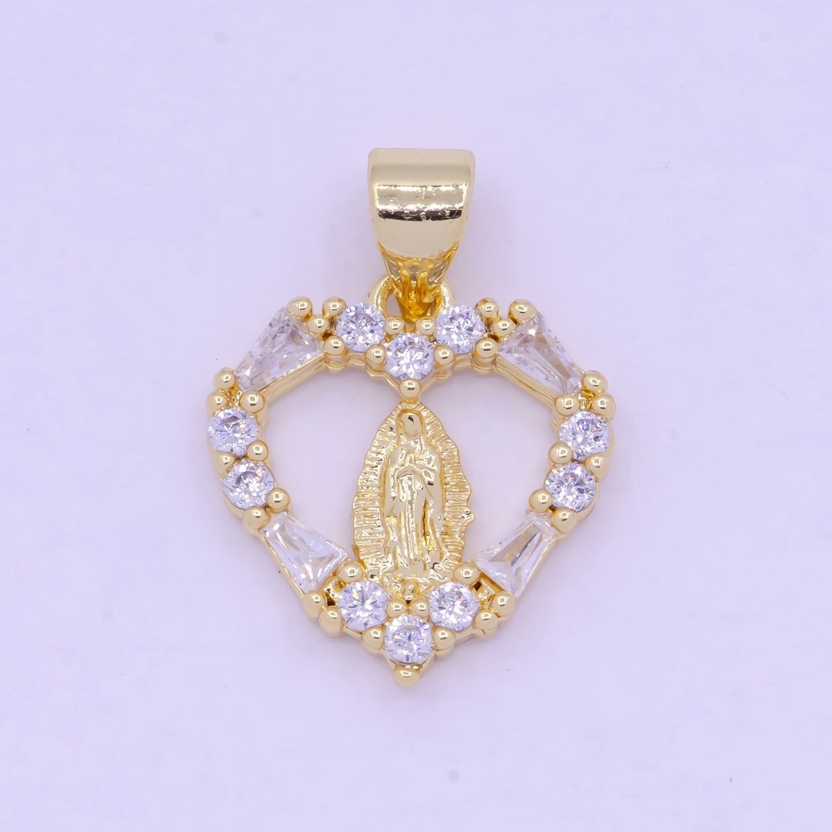 CZ Heart Virgin Mary Pendant Gold Filled Lady Guadalupe Charm for Necklace Bracelet X-462
