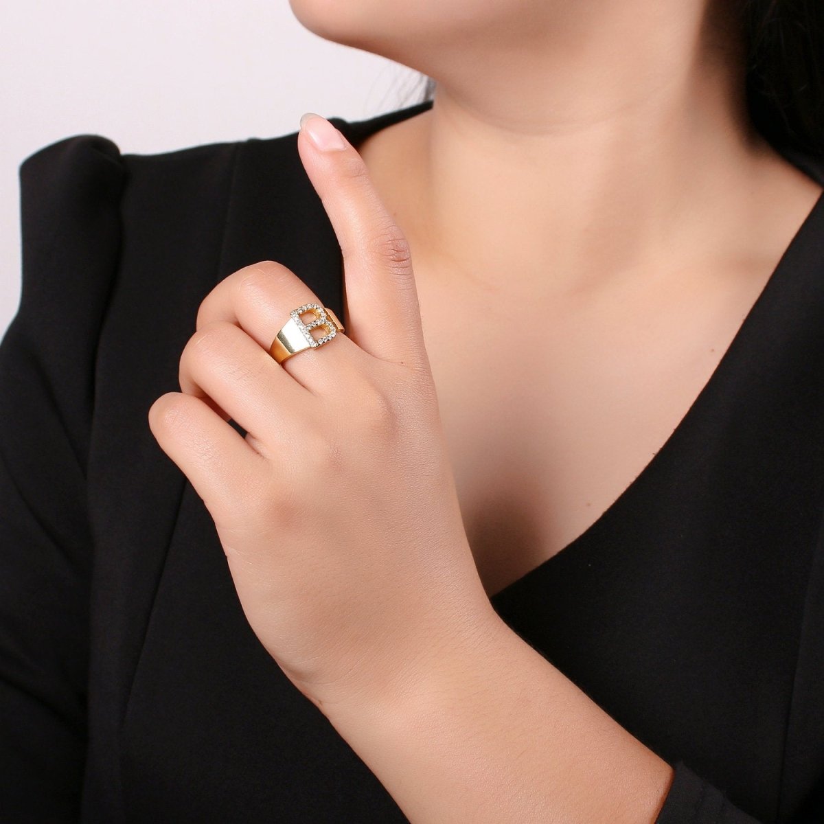 Cz Initial Gold Ring Alphabet Ring Gold Stacking Ring Adjustable Ring Letter Ring Vintage Gold Rings Initial Ring Thumb Ring Open Ring R-396-R-421