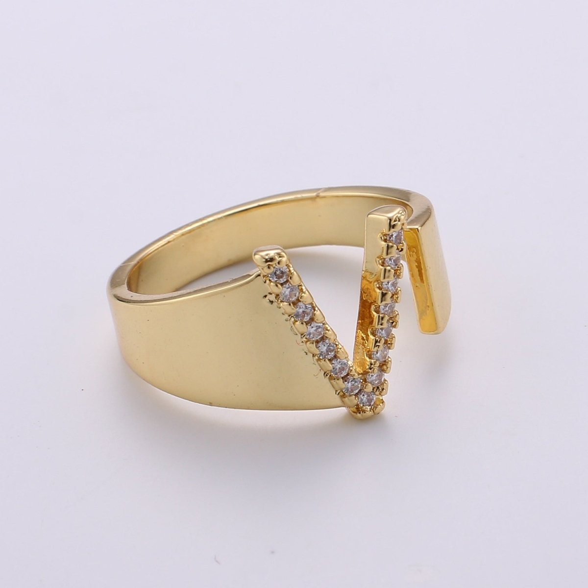 Cz Initial Gold Ring Alphabet Ring Gold Stacking Ring Adjustable Ring Letter Ring Vintage Gold Rings Initial Ring Thumb Ring Open Ring R-396-R-421