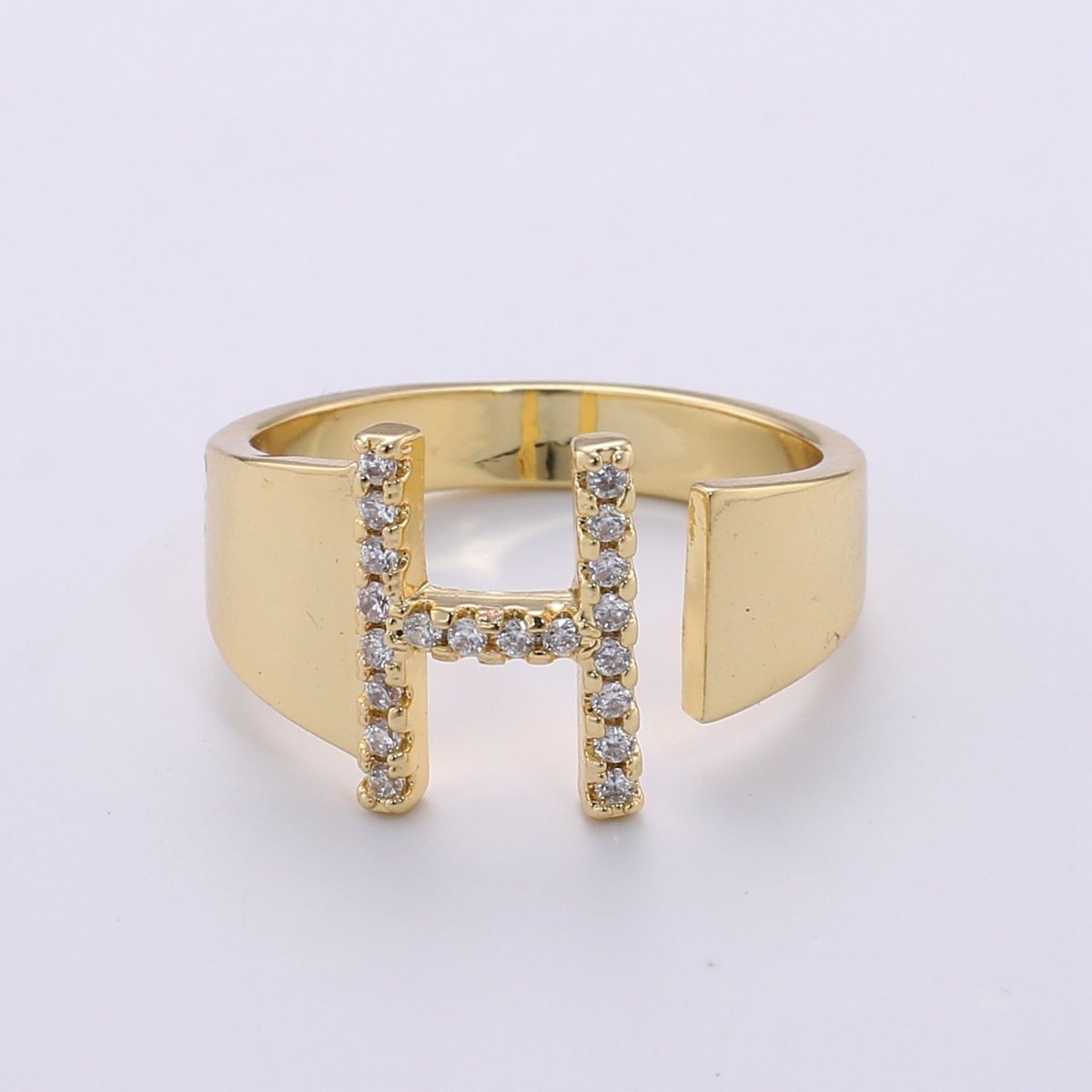 Cz Initial Gold Ring Alphabet Ring Gold Stacking Ring Adjustable Ring Letter Ring Vintage Gold Rings Initial Ring Thumb Ring Open Ring R-396-R-421