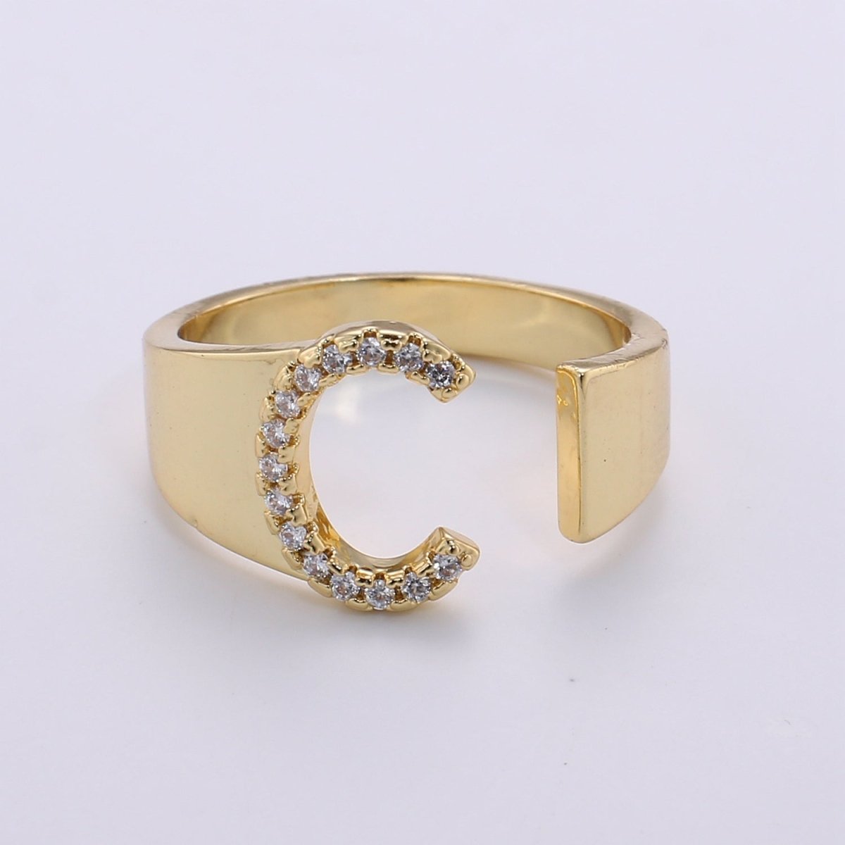 Cz Initial Gold Ring Alphabet Ring Gold Stacking Ring Adjustable Ring Letter Ring Vintage Gold Rings Initial Ring Thumb Ring Open Ring R-396-R-421