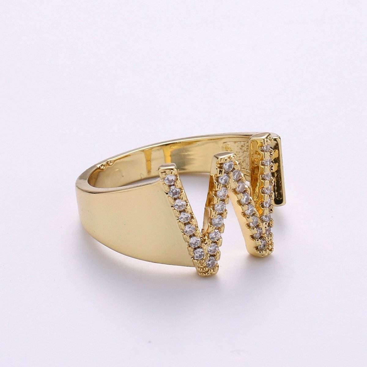 Cz Initial Gold Ring Alphabet Ring Gold Stacking Ring Adjustable Ring Letter Ring Vintage Gold Rings Initial Ring Thumb Ring Open Ring R-396-R-421