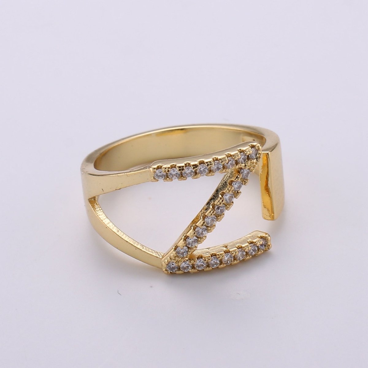 Cz Initial Gold Ring Alphabet Ring Gold Stacking Ring Adjustable Ring Letter Ring Vintage Gold Rings Initial Ring Thumb Ring Open Ring R-396-R-421