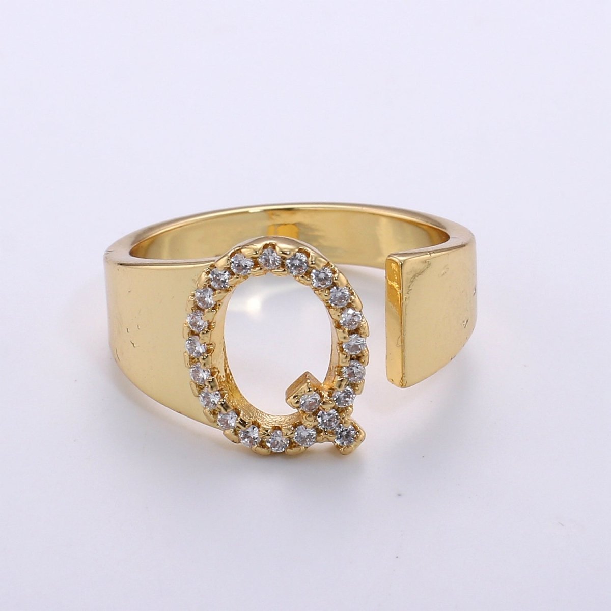 Cz Initial Gold Ring Alphabet Ring Gold Stacking Ring Adjustable Ring Letter Ring Vintage Gold Rings Initial Ring Thumb Ring Open Ring R-396-R-421